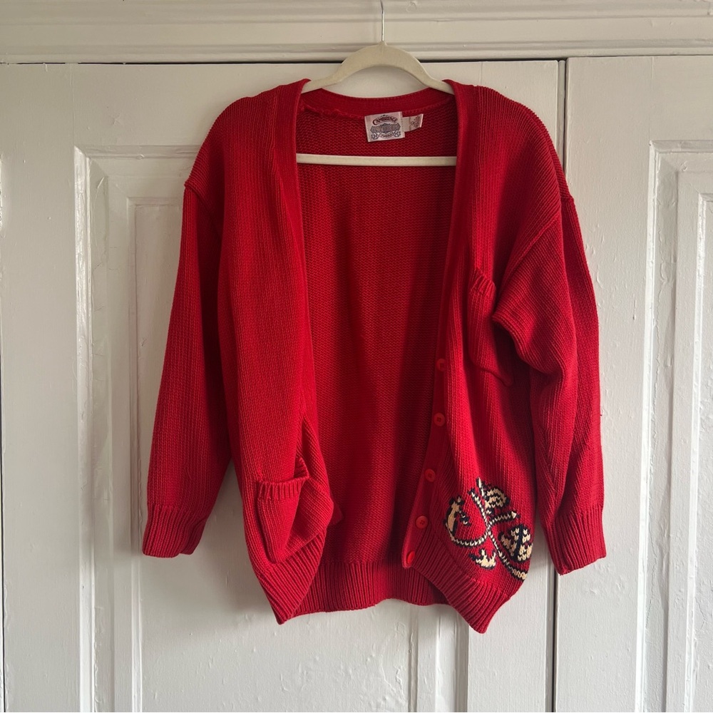 Red Button-Up Cardigan Sweater